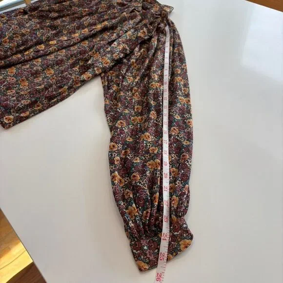 Women's Vintage Blouse Puffed Sleeves Gathered Cuffs Cottage Prairie Country L - Picture 7 of 10